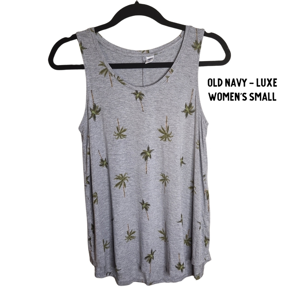 Old Navy Luxe Tank Top Women's Small Palm Tree Pattern Heather Gray